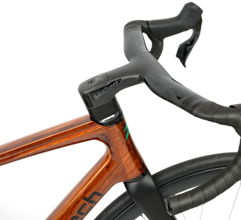 Wooden HTech Aeriform bicycle fitted with Vision Metron ACR EVO handlebars
