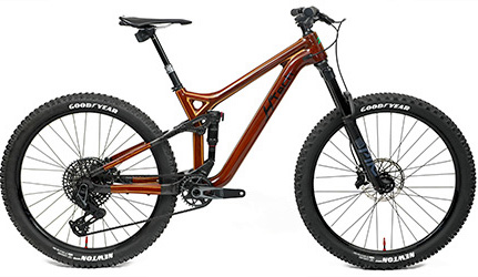 Custom HTech enduro mountain bike side profile, Jarrah and Blackbutt frame, SRAM XO transmission groupset, Rock Shox suspension