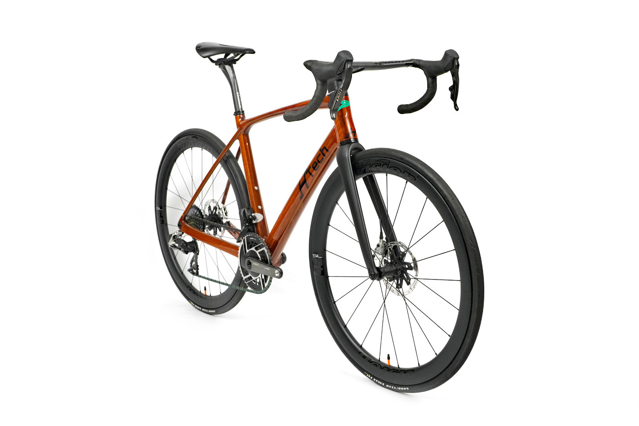 Jarrah HTech Aeriform rear triangle with SRAM Red E1 groupset, Vision Metron wheels and cockpit, and Brooks C13 saddle
