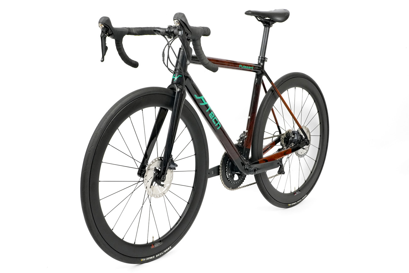 HTech Puissant side on shot, Jarrah wood frame with Shimano Ultegra groupset and Brooks C15 saddle