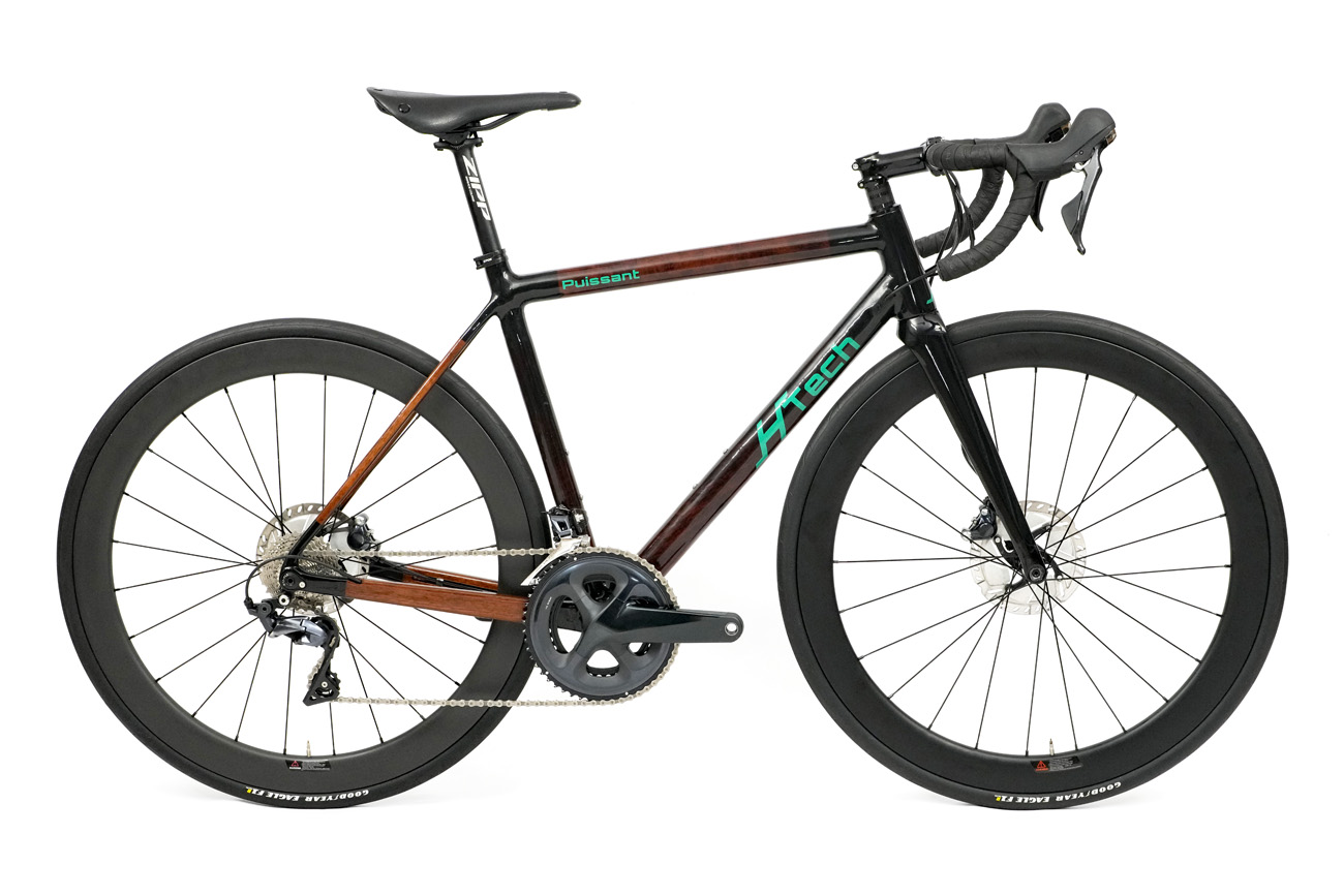 HTech Puissant drive side profile, Jarrah wood frame with Shimano Ultegra groupset and Brooks C15 saddle