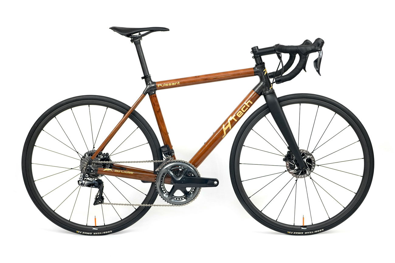 HTech Puissant W drive side profile, Brown Mallet wood frame with Shimano Dura Ace groupset and Farsport wheels